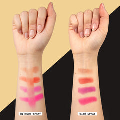 Ruby Kisses handheld application spraying on face for long-wear makeup