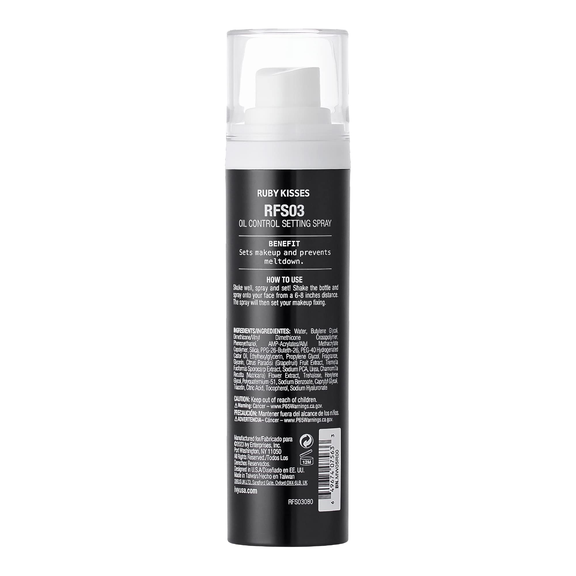 Ruby Kisses spray inside makeup bag showing travel-ready convenience