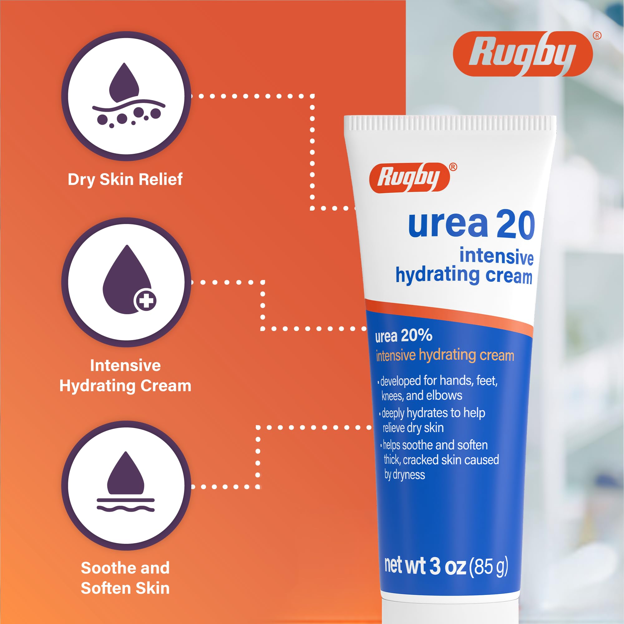 RUGBY LABORATORIES ingredient label highlighting 20% urea concentration for intensive care