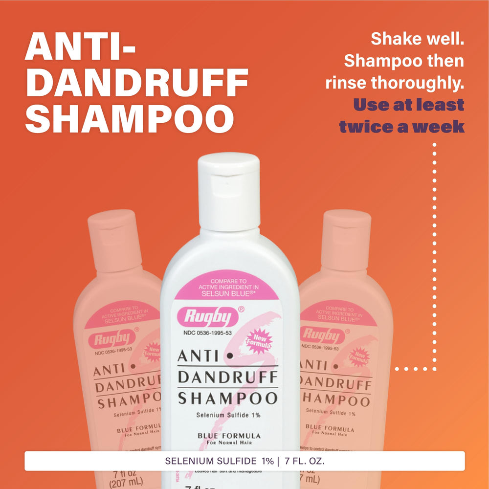 Rugby Laboratories label close-up highlighting selenium sulfide 1% and ingredient transparency