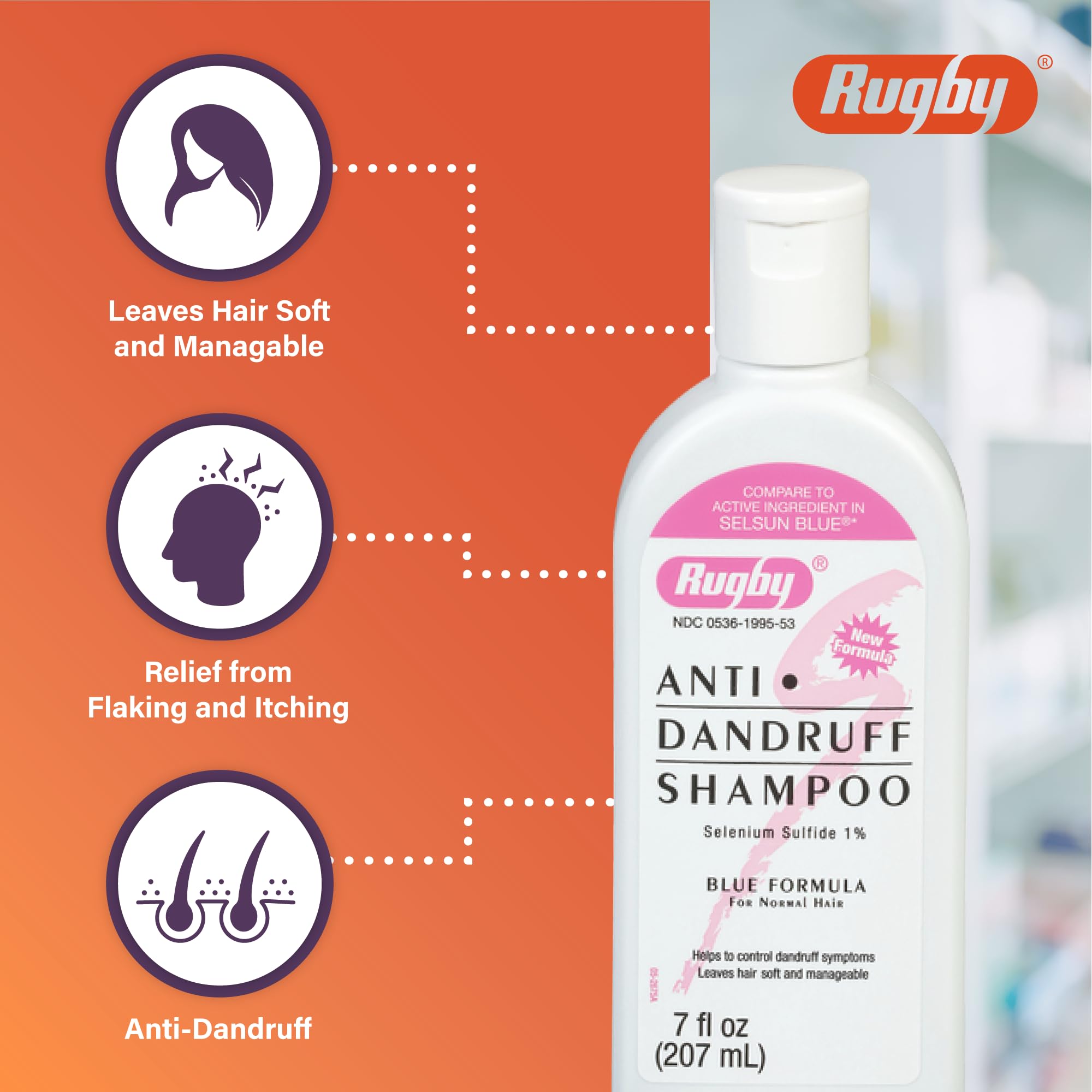 Rugby Laboratories shampoo texture pouring from bottle to show rinseable blue formula