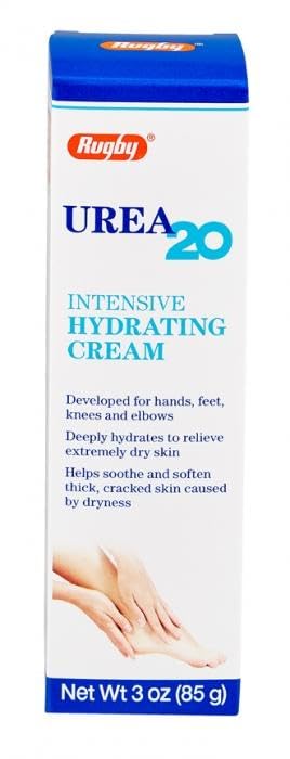 RUGBY LABORATORIES Rugby Urea 20 cream front jar showing size and label, hydrates and softens