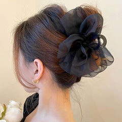RUIYDZ front view of black tulle bow clip showing elegant hold