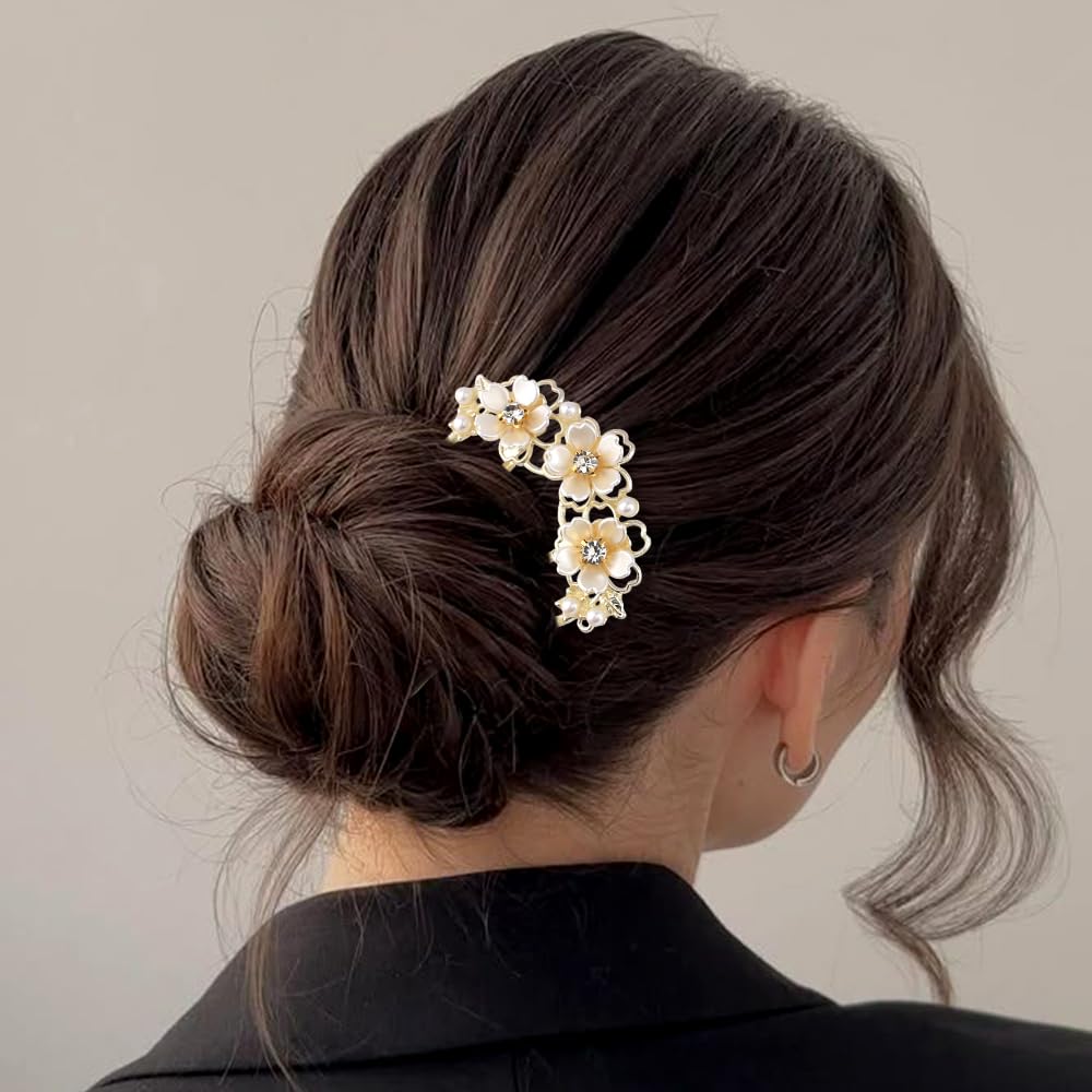 RUIYDZ pearl flower in bun demonstrating styling use and elegant accent benefit