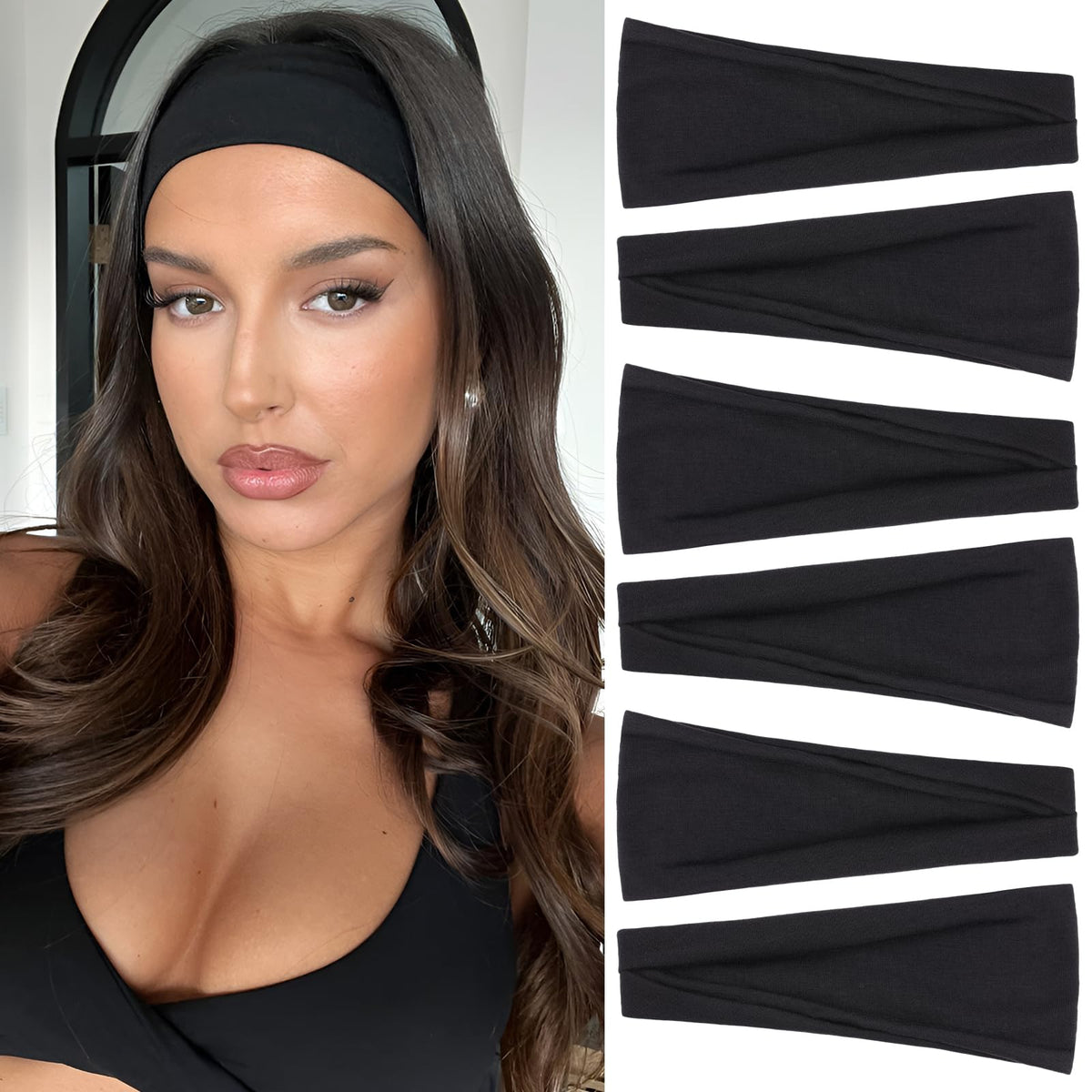 RuiYok front view of six black headbands showing neat stack and packaging benefits