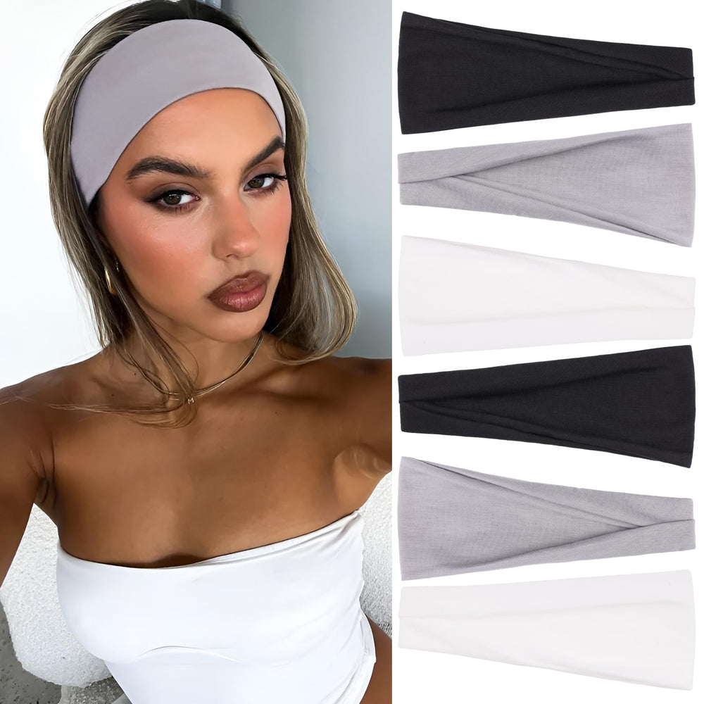 RuiYok front view of six white headbands showing neat packaging and convenience