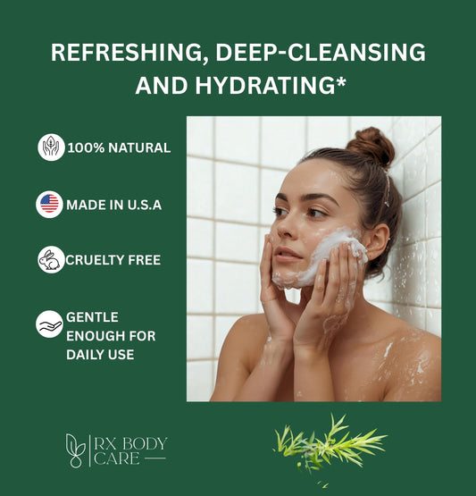 RX Body Care close-up of soap texture revealing natural oils and gentle exfoliation