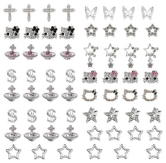 rythsans front packaging showing 56 silver Y2K nail charms and rhinestones for versatile designs