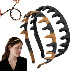 rytopt front view showing matte black and amber headbands and benefits of versatile styling