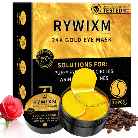 rywixm front packaging showing 24K gold eye masks and product benefits