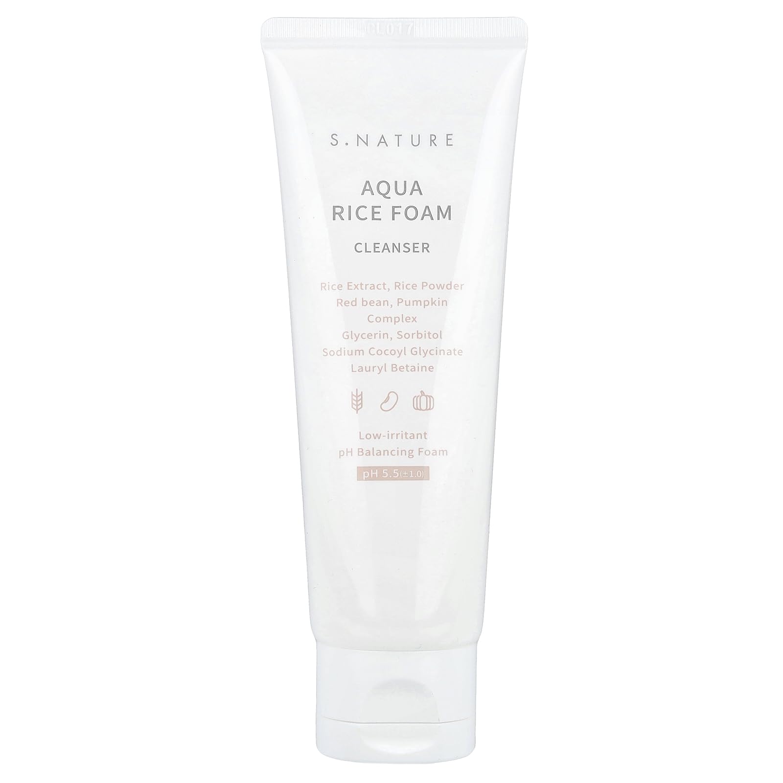 S.NATURE front packaging of Aqua Rice Foam Cleanser showing product and size, promoting gentle cleansing