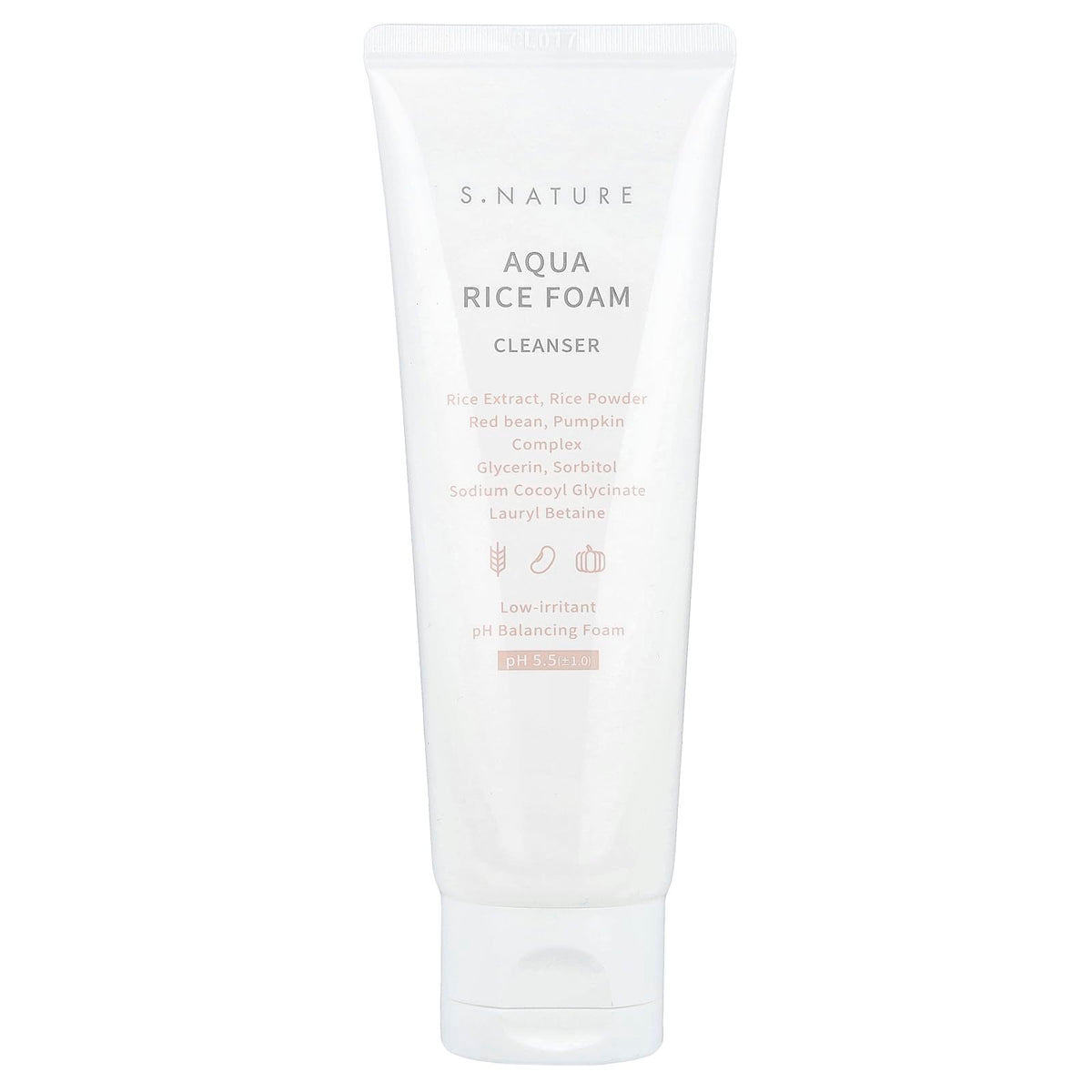 S.NATURE front packaging of Aqua Rice Foam Cleanser showing product and size, promoting gentle cleansing