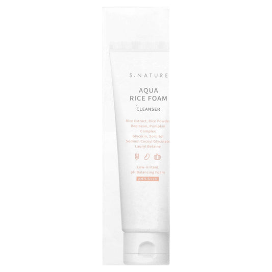 S.NATURE rice powder texture close-up highlighting fine grains for mild exfoliation and brighter skin