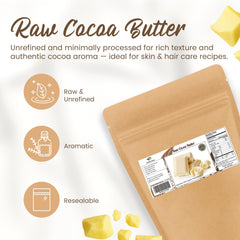 SAAQIN close-up of raw cocoa butter chunks, showing rich texture for formulations