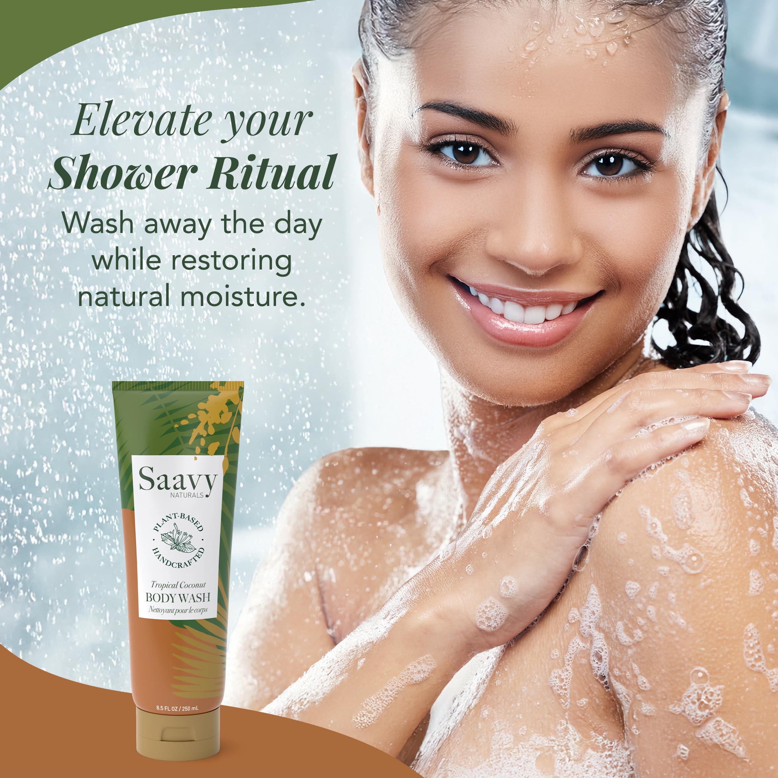 Saavy Naturals label close-up highlighting ingredients and plant-based benefits