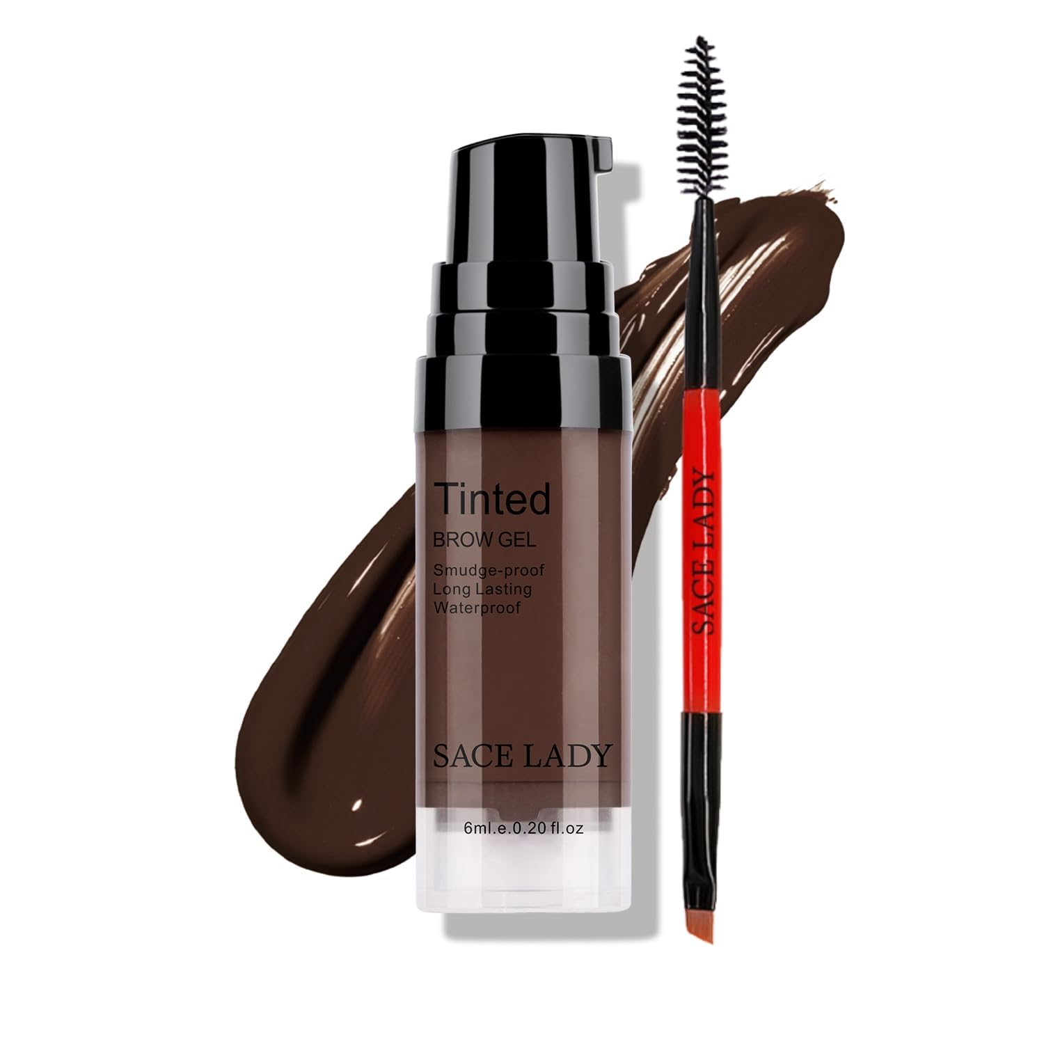 SACE LADY front packaging showing compact long-wear brow gel benefit