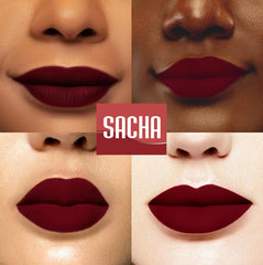 Sacha Cosmetics texture macro highlighting velvet-matte finish and lightweight feel