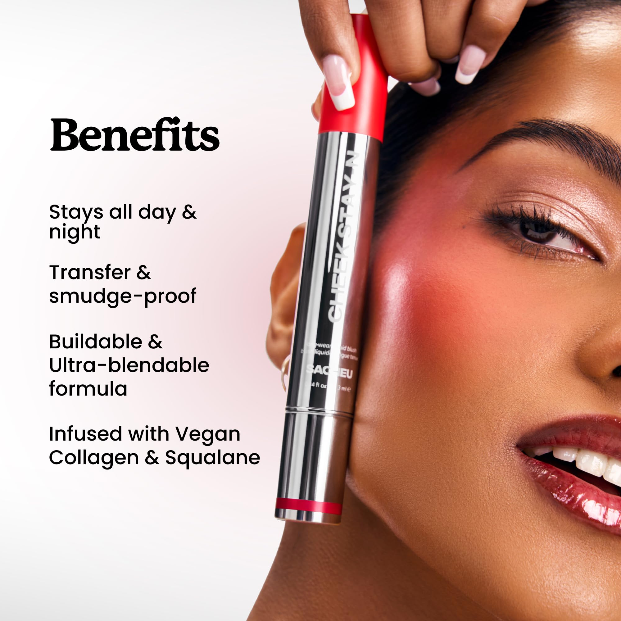 Sacheu Cheek STAY-N creamy texture swatch showing blendable, dewy payoff