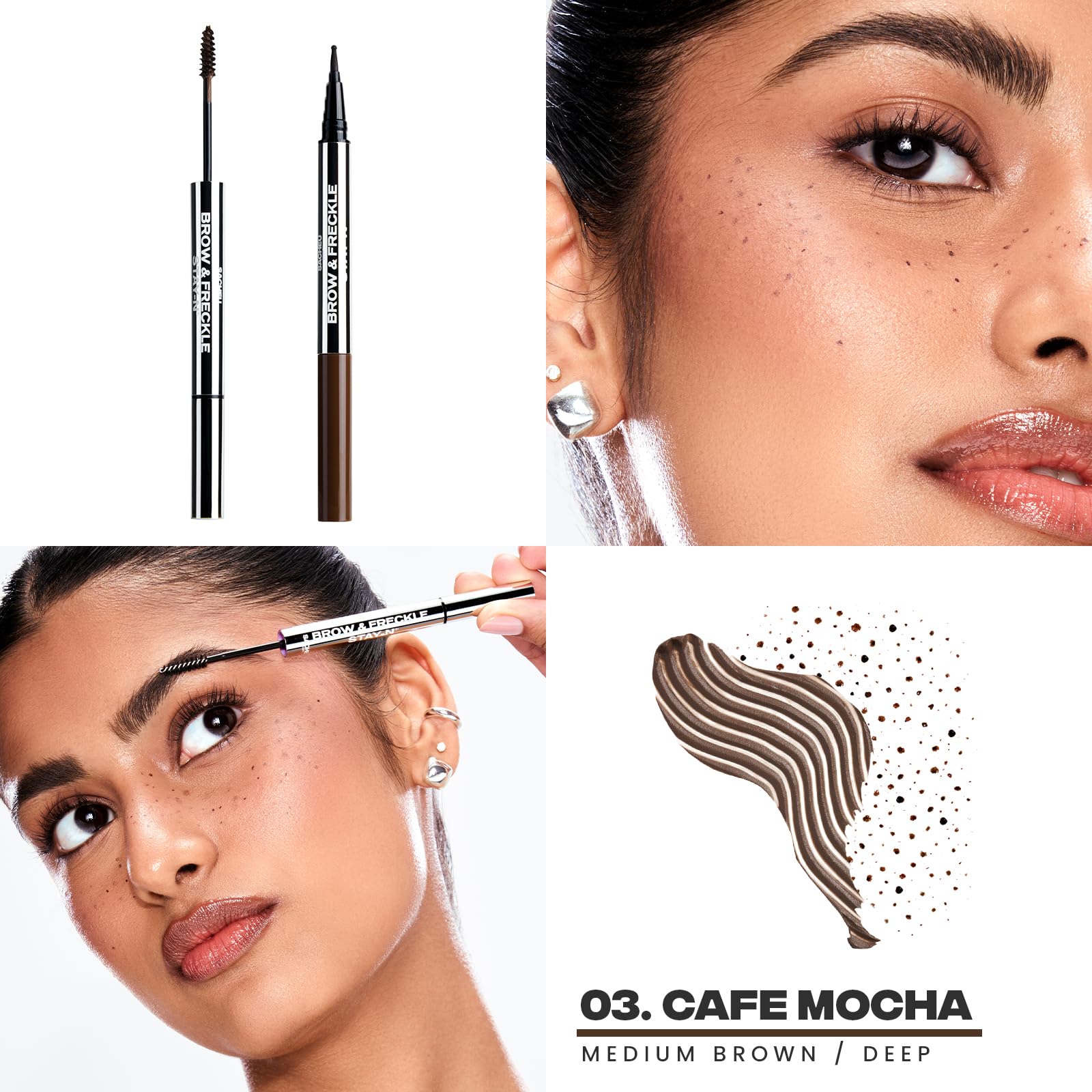 Sacheu dual-ended brow gel and freckle pen displayed flat to show function