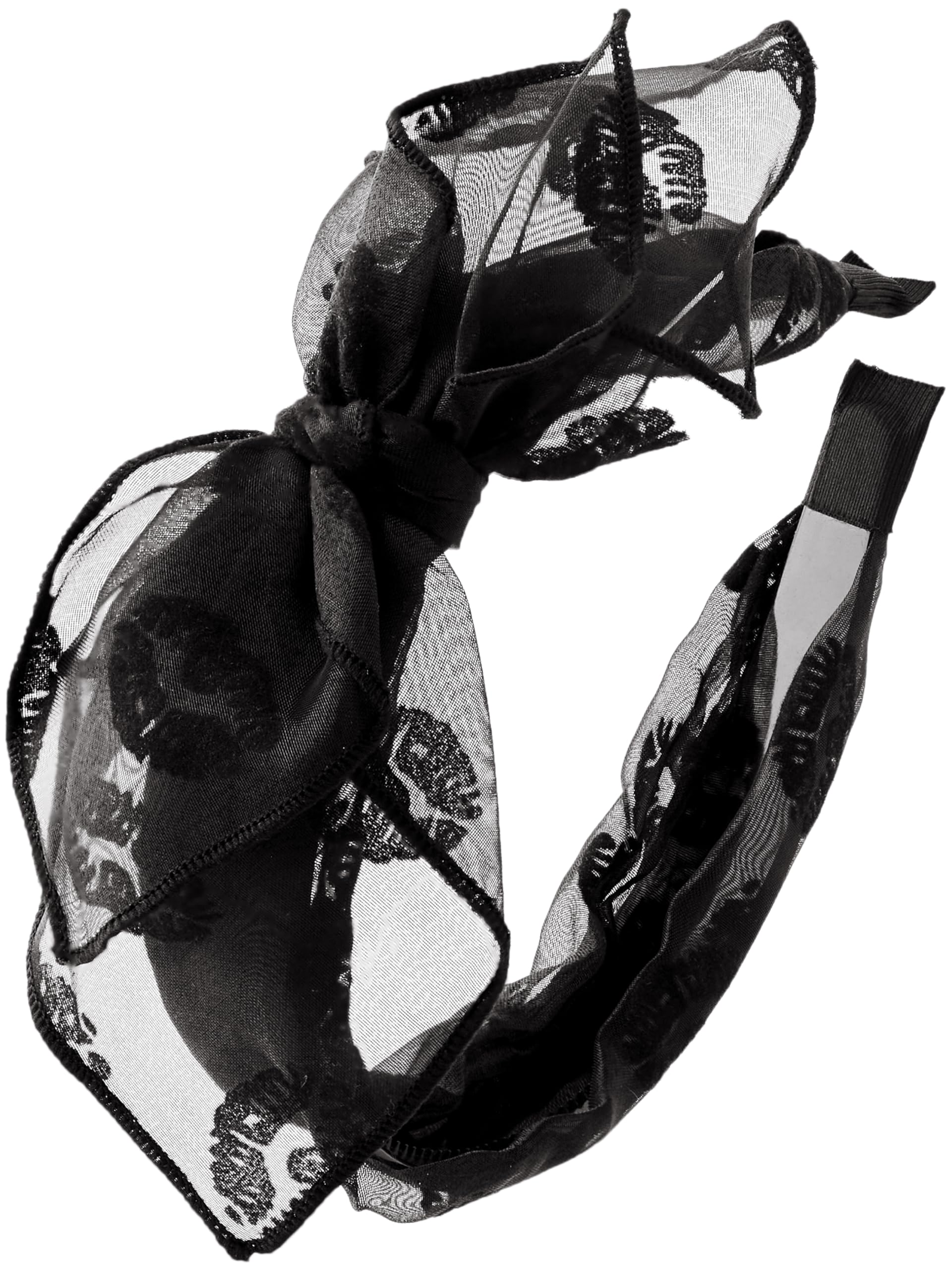 Sacina front view showing black bow headband benefits for instant gothic style