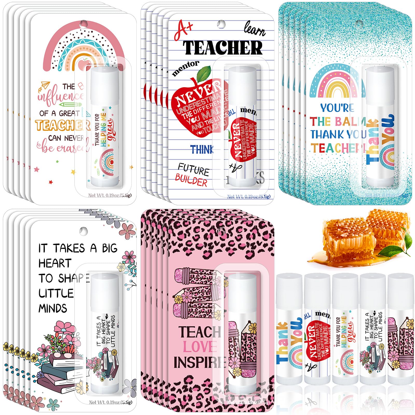 Sacubee front packaging showing five honey lip balms and gift-ready look