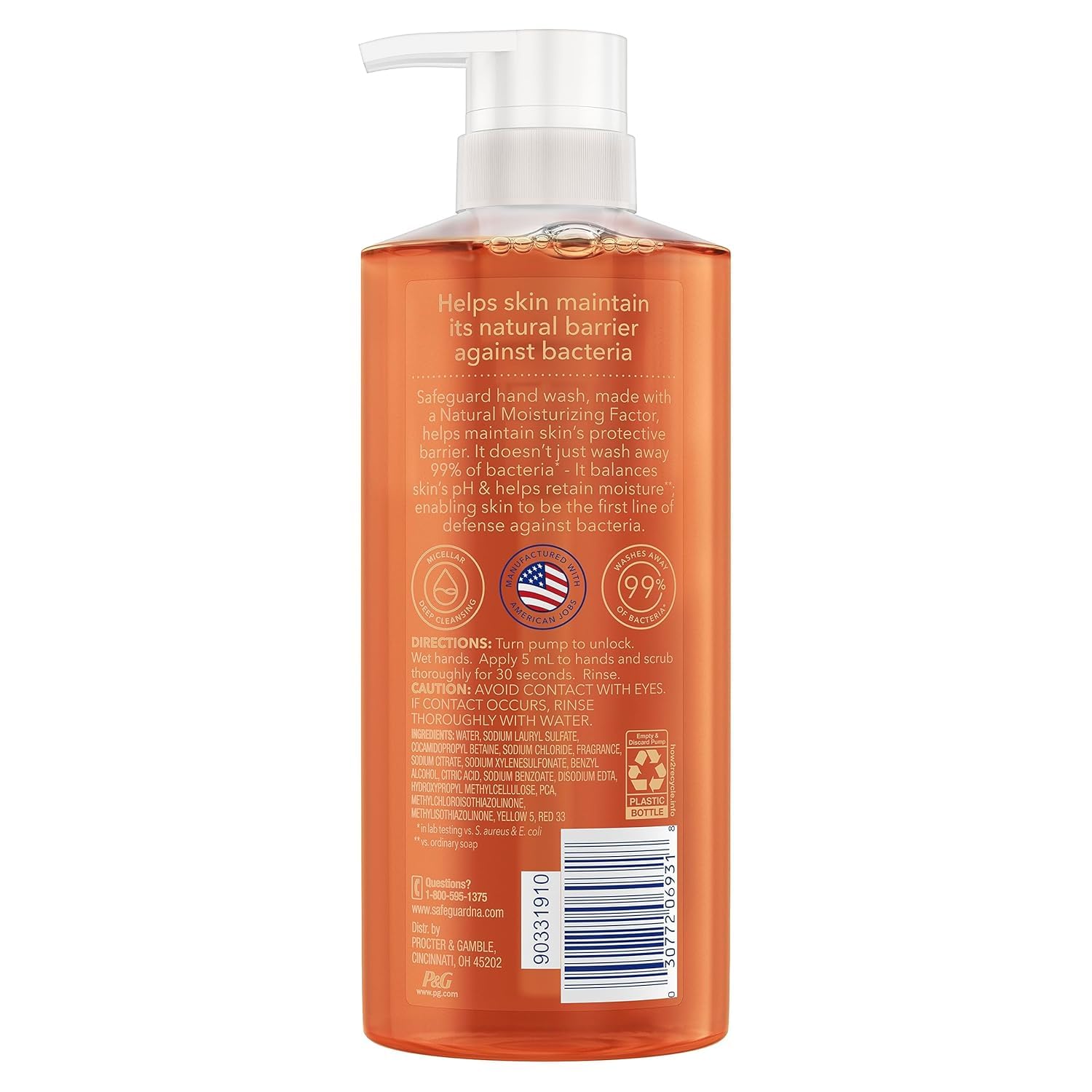 Safeguard 15.5 oz bottle beside common items showing true size