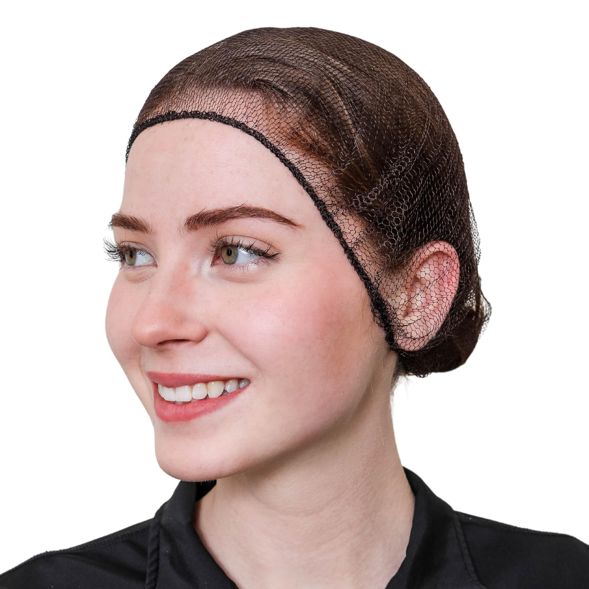 SAFEKO front packaging showing 100-count brown hairnets and clear branding for easy restock