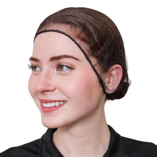 SAFEKO front packaging showing 100-count brown hairnets and clear branding for easy restock