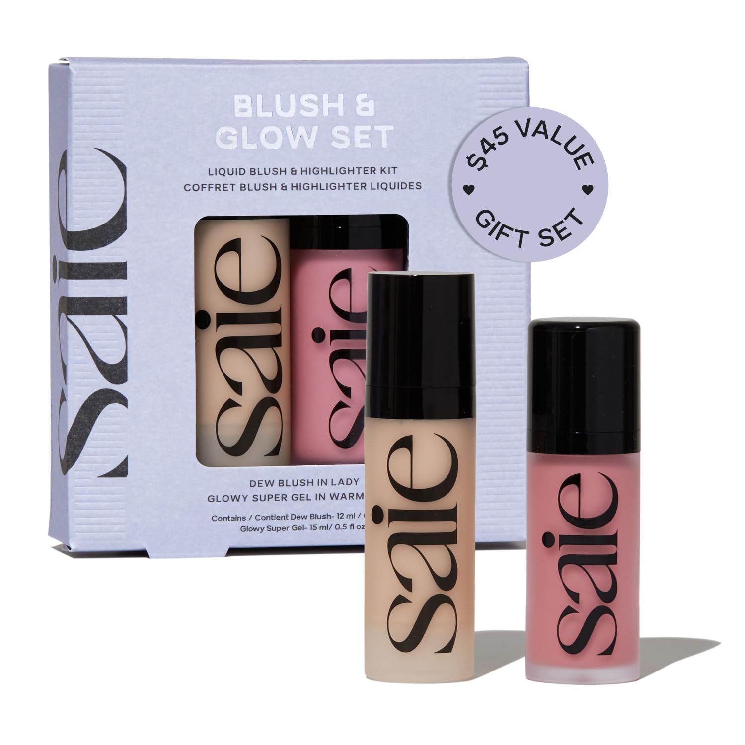 Saie front packaging showing both products for easy gifting and routine