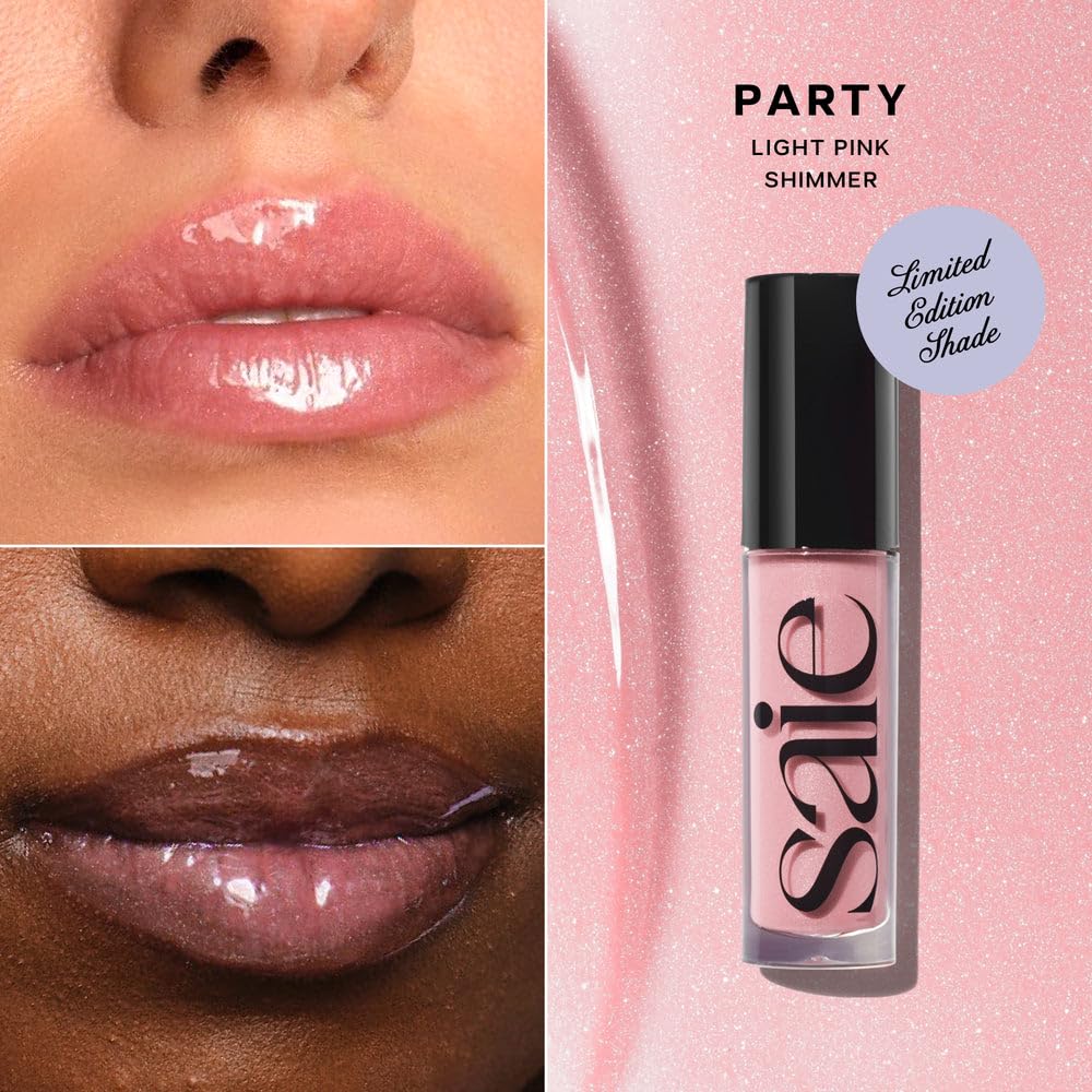Saie glossybounce texture closeup highlighting glossy finish and hydrating sheen benefit
