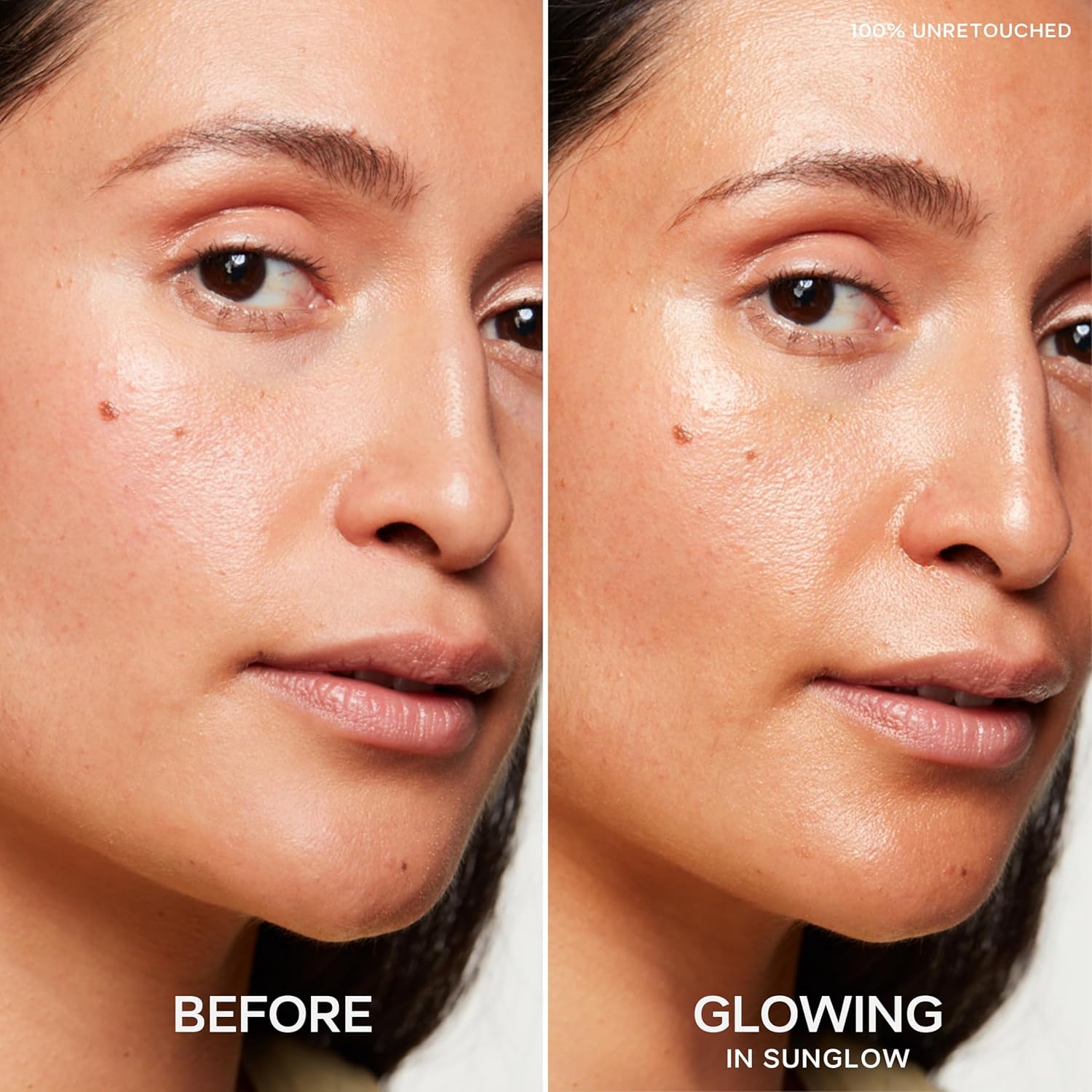 Saie application on cheekbone demonstrating natural luminous highlight