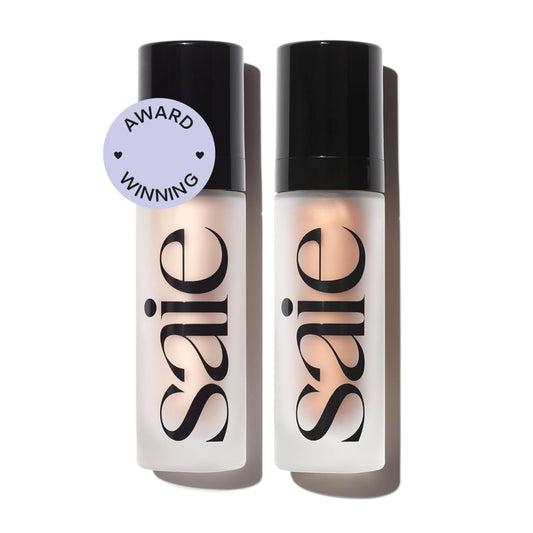 Saie Glowy Super Gel Duo front packaging showing both tubes and benefits