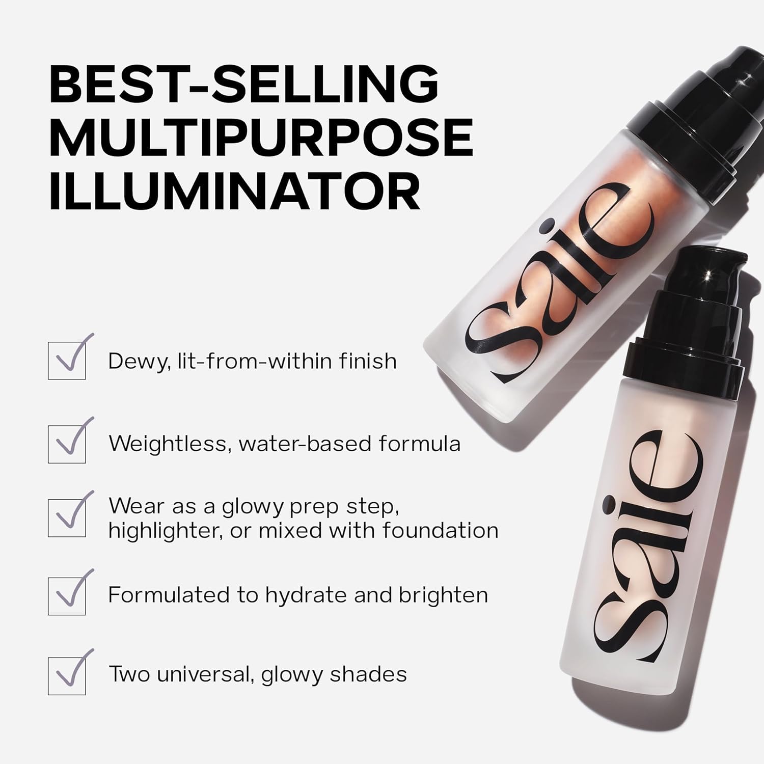 Saie product side label listing key ingredients and clean-beauty benefits