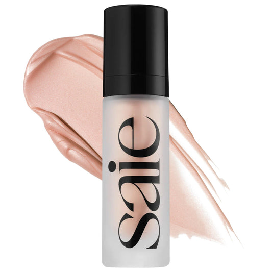 Saie Glowy Super Gel front bottle showing packaging and glow benefits