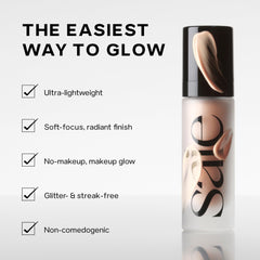 Saie gel texture swipe on skin highlighting lightweight, hydrating luminous finish