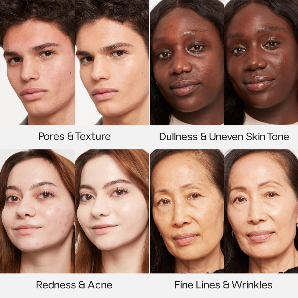 Saie applied with brush on cheek demonstrating seamless press-in blending