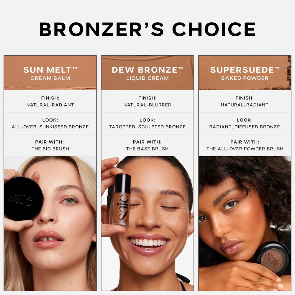 Saie bronzer next to coin for size comparison and travel-friendly portability