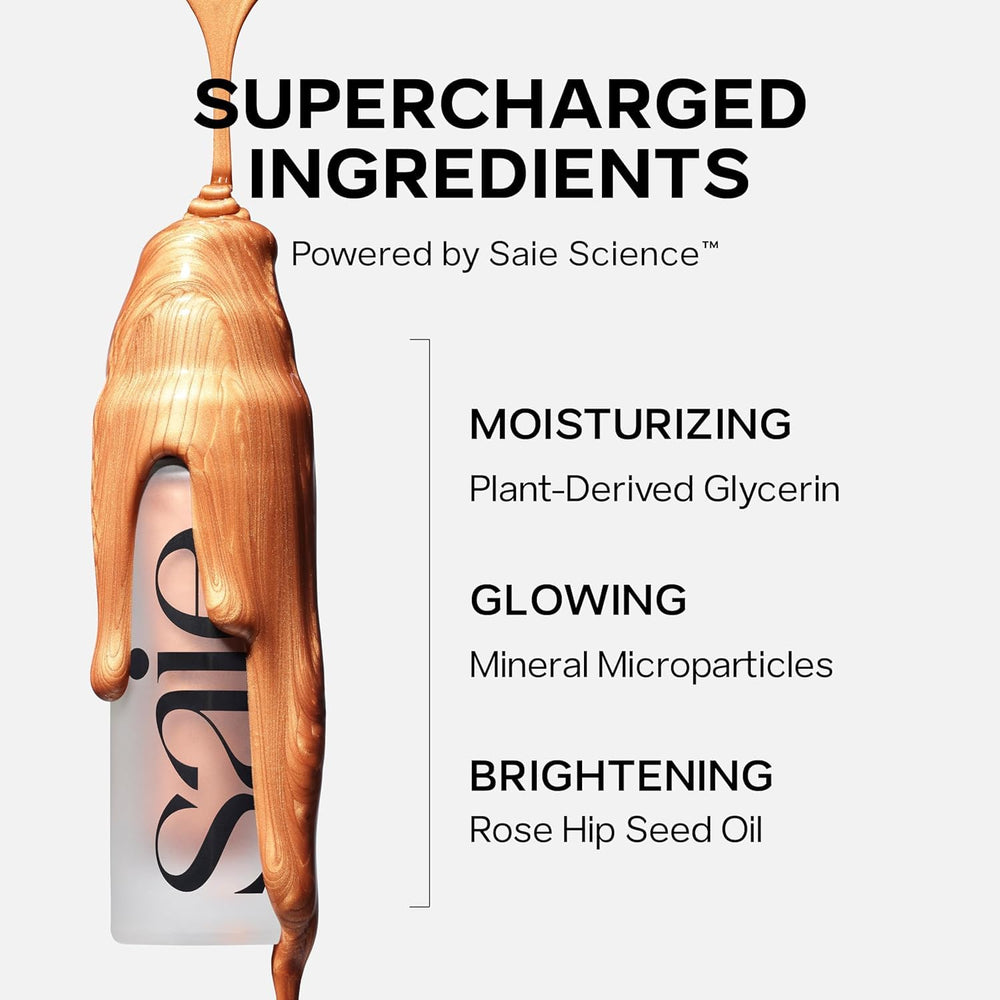 Saie Sunglow pump dispensing warm bronze gel for sun-kissed warmth