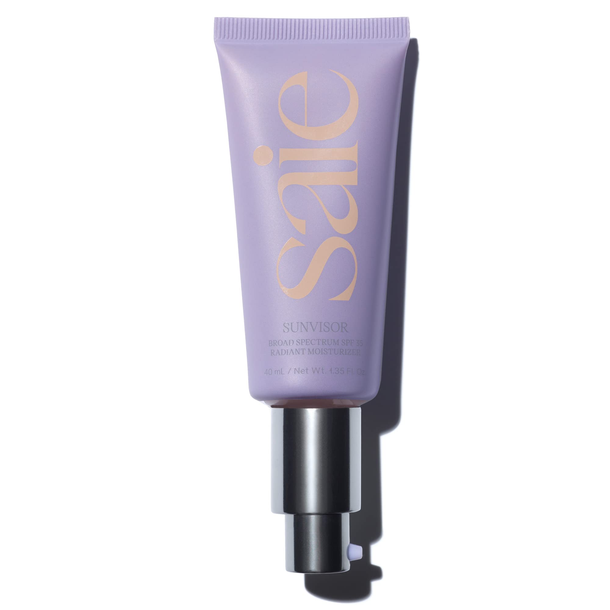 Saie Sunvisor front packaging showing SPF and radiant finish benefit