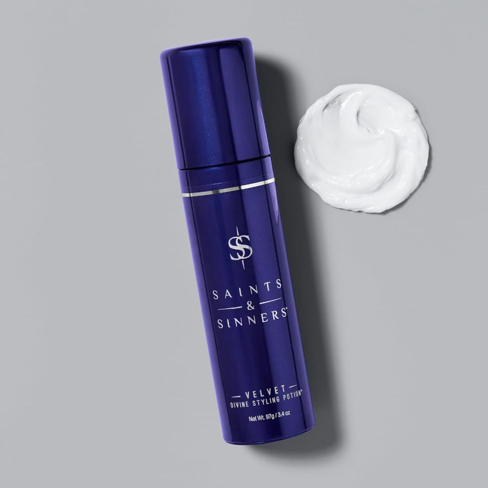 Saints & Sinners applying potion to damp hair for heat protection benefit