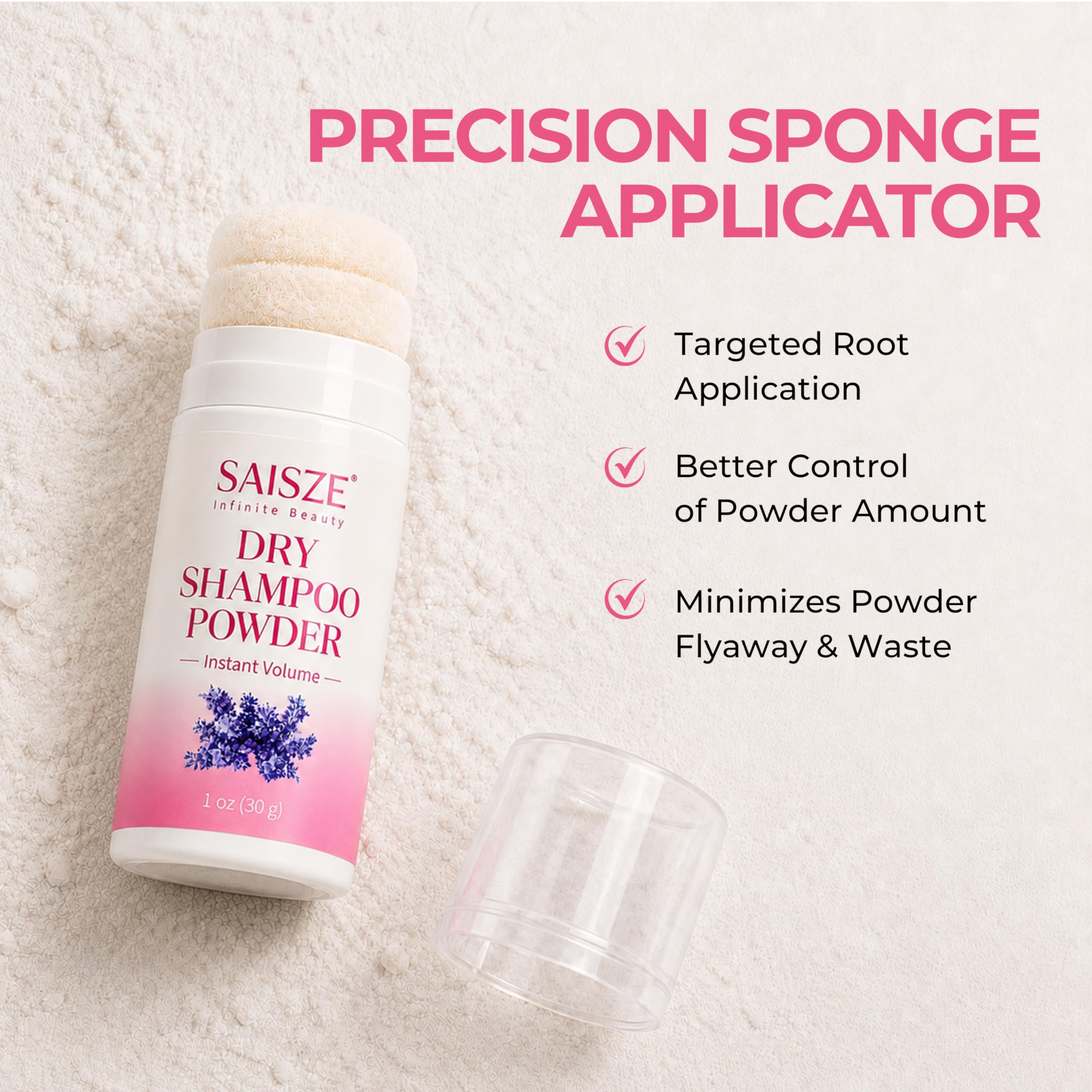 SAISZE application on roots illustrating targeted oil absorption and instant lift