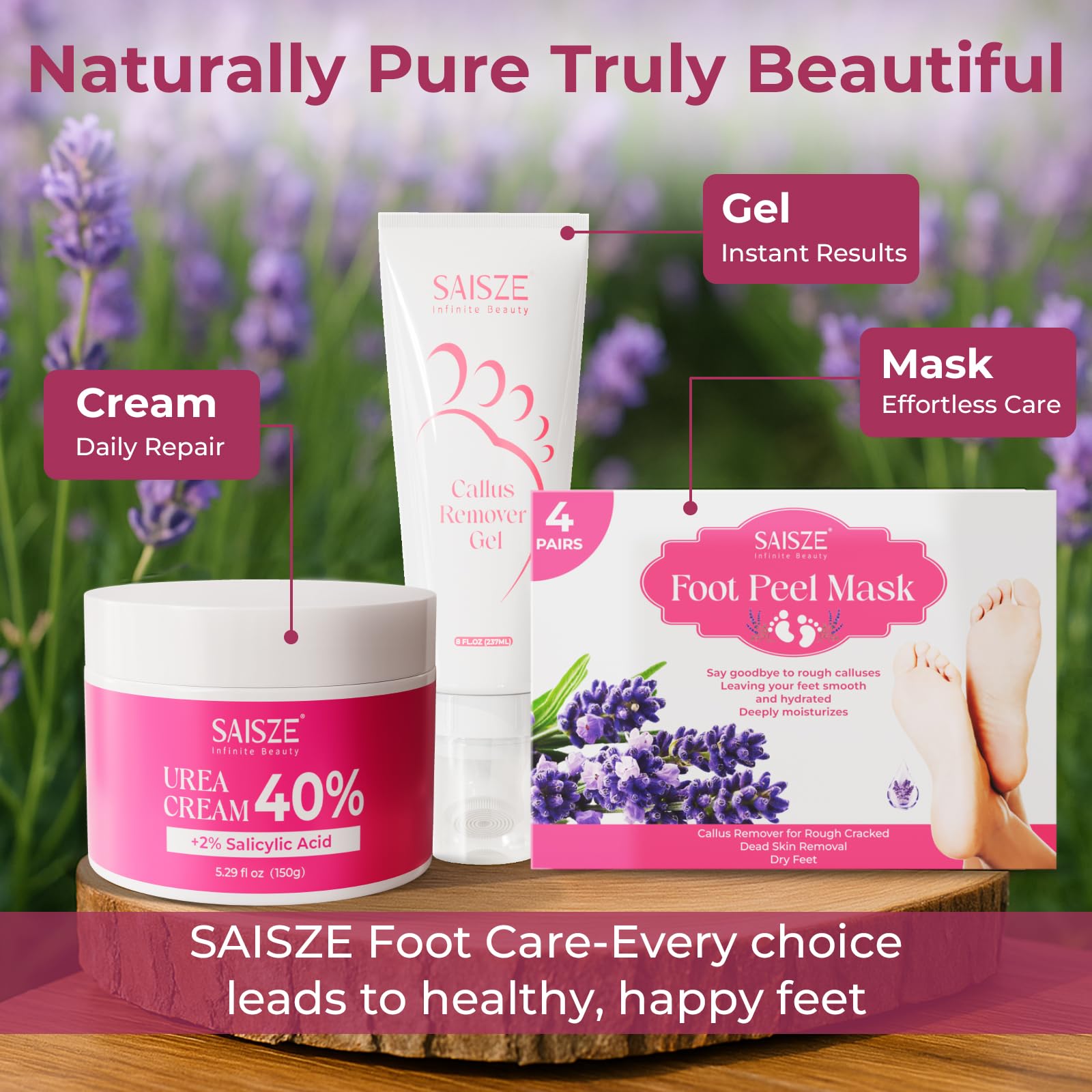SAISZE label close-up highlighting urea 40 percent and salicylic acid content