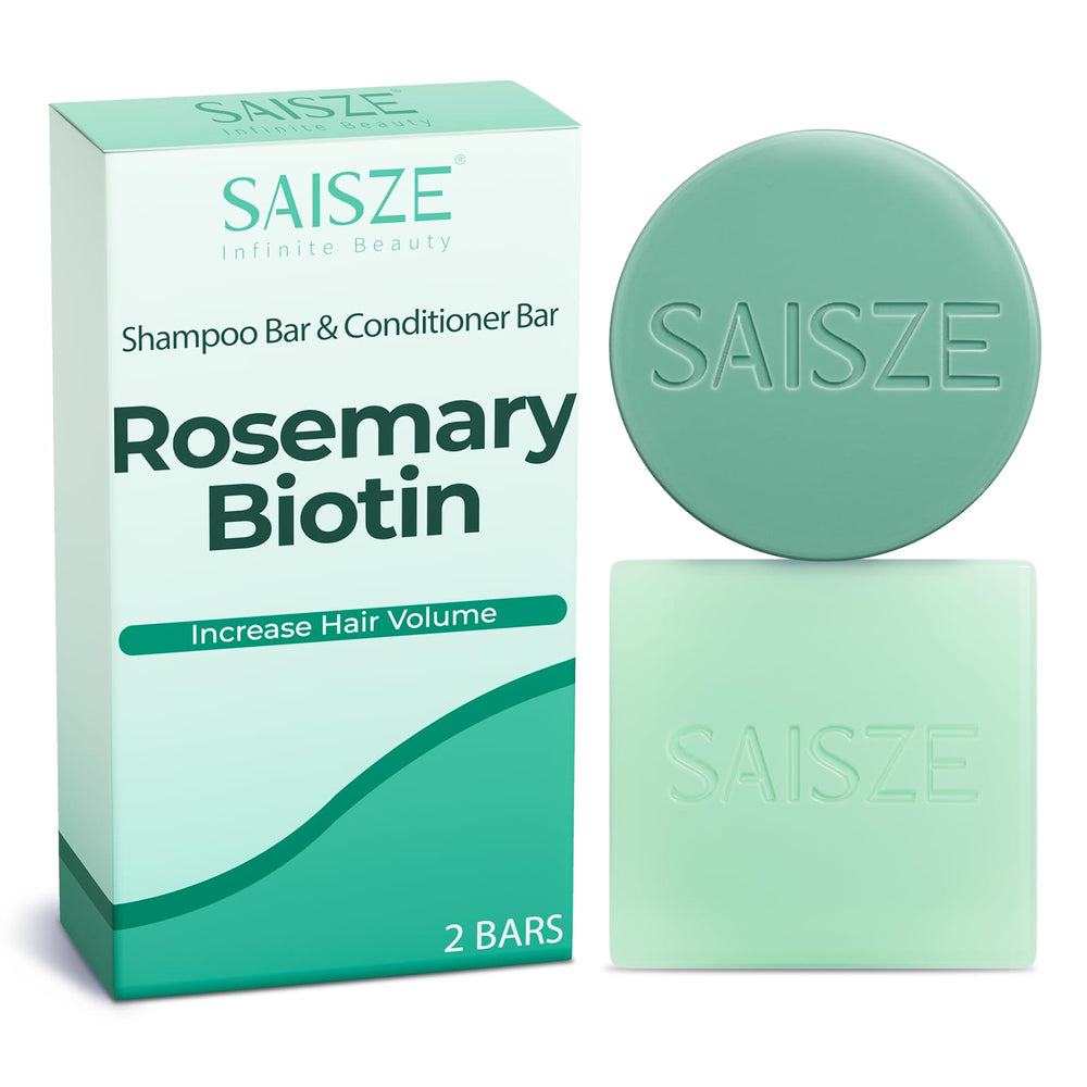 SAISZE front packaging showing compact shampoo and conditioner set, eco-friendly convenience