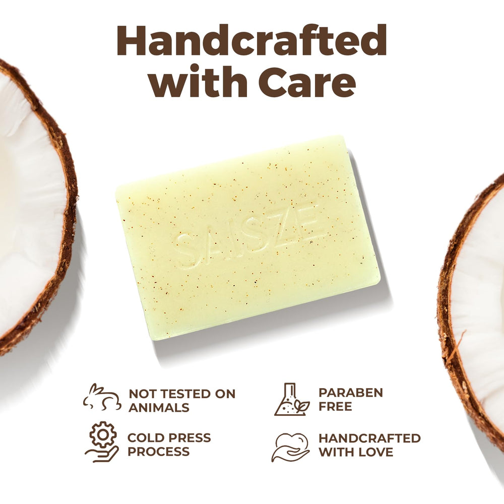 SAISZE coconut and shea butter ingredients displayed to illustrate natural formulation benefits