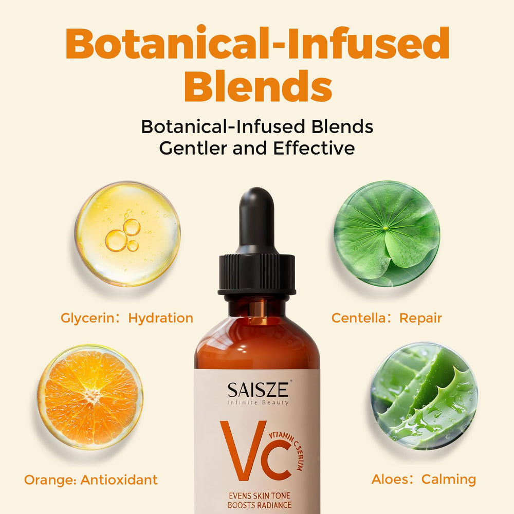 SAISZE label ingredients detail showing vitamin C and hyaluronic benefits