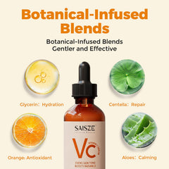 SAISZE label ingredients detail showing vitamin C and hyaluronic benefits