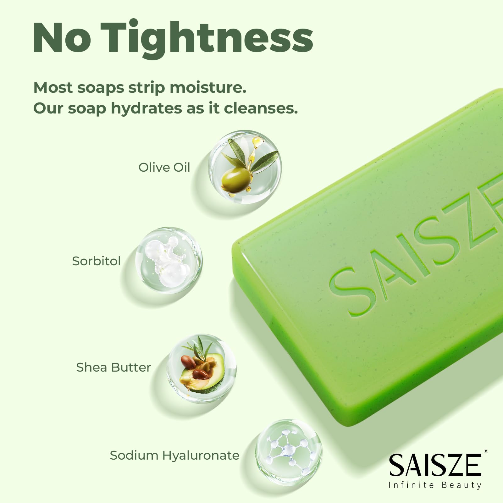 SAISZE ingredient label detail highlighting tea tree and plant oils