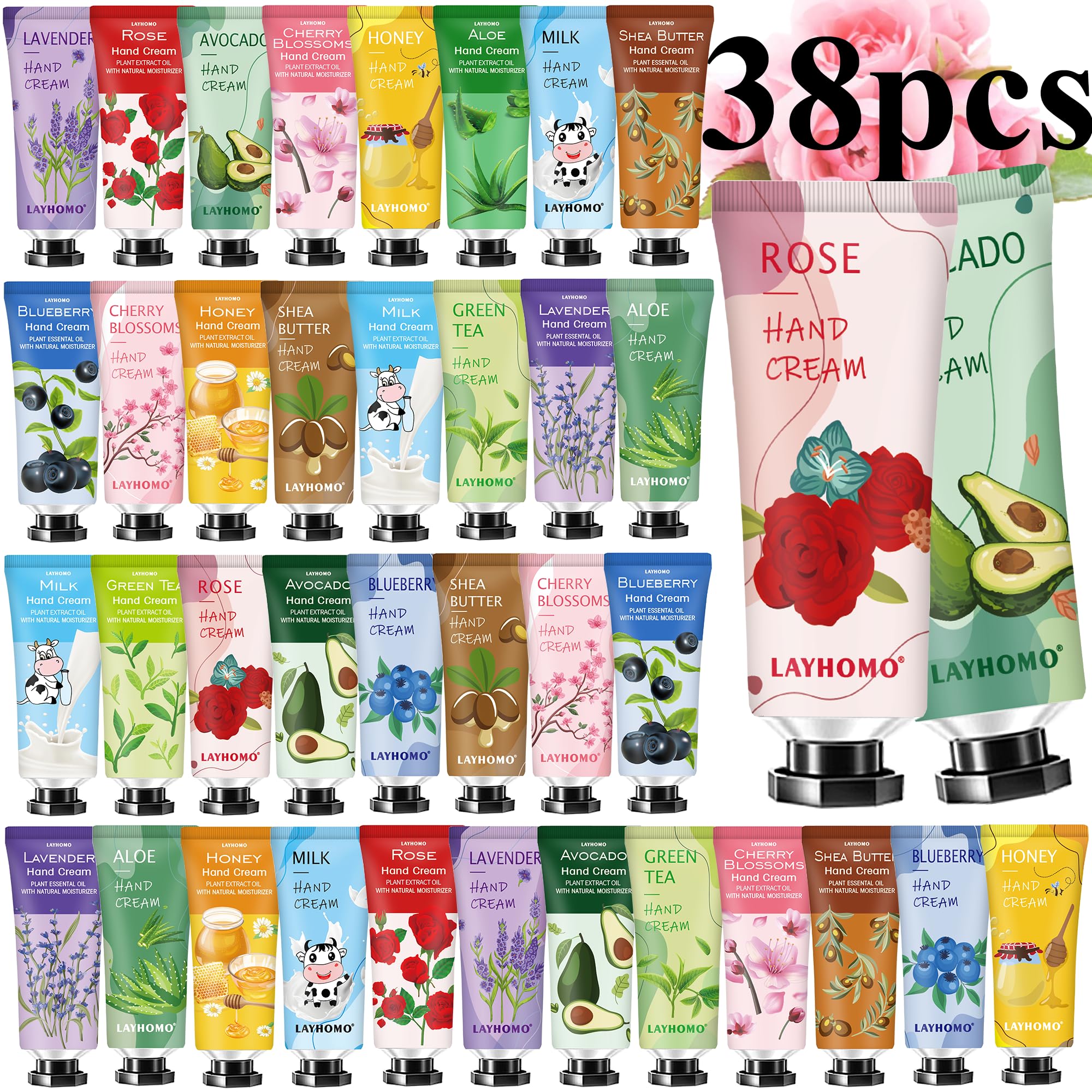 Sakose front packaging showing 38 assorted mini hand cream tubes for gifting