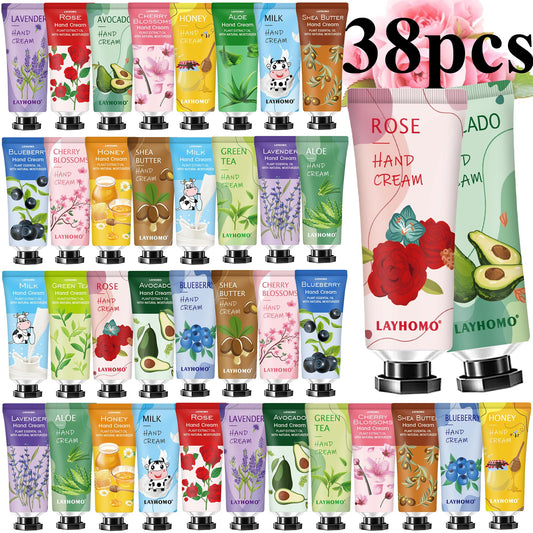 Sakose front packaging showing 38 assorted mini hand cream tubes for gifting