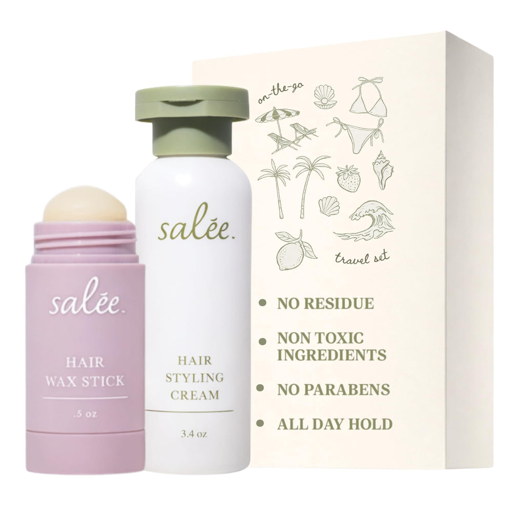 SALEE. front packaging showing travel duo for easy styling